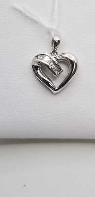 #ad 14 Karat White Gold Diamond Heart Pendant for Necklace .35 Carats $450.00