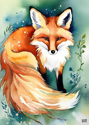 #ad 5x7 Fox Print Painting Art Work By Artist Luna A2 $14.99