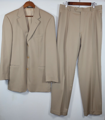 #ad Hugo Boss Tan Three Button Suit Einstein Sigma Super 100s Wool 34 Pants 42L $69.99
