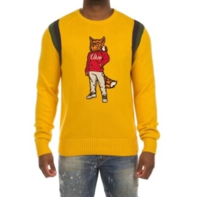 #ad Akoo Slickest Slick Fox Cotton Sweater in Yellow Size 2XL $59.99