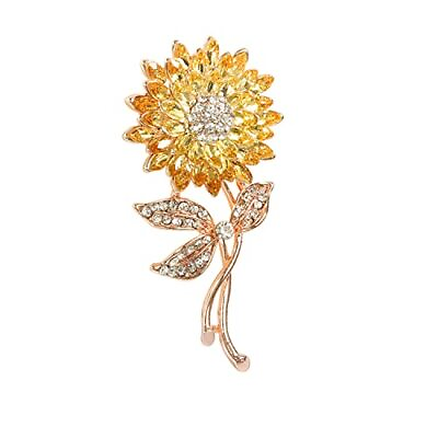 #ad Yellow Sunflower Brooch Pin Woman Elegant Golden Yellow Rhinestone Daisy Sun ... $16.47