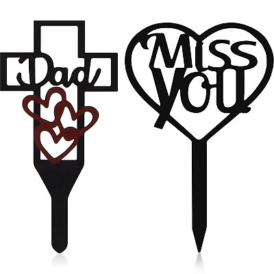 #ad 2 Pcs Metal Cross Miss You Memorial Grave Markers Graves Cemetery Decorations... $23.73