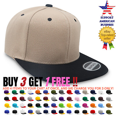 #ad Snapback Hat Hip Hop Solid Baseball Cap Men Plain Adjustable Army Hats Women $4.45