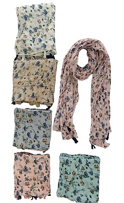 #ad 12 Pc Polyester Scarves Head Scarf Soft Stole Soft Colors Floral Print $95.00