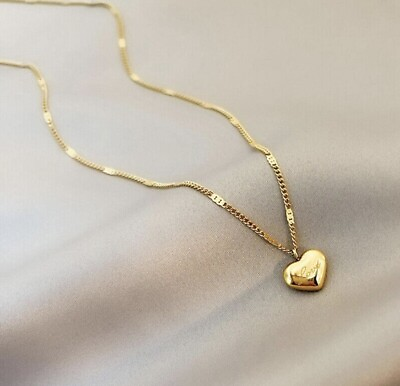#ad 18k gold Stainless steel Love Floating Heart Pendant chain Necklace Gitf AG $4.95