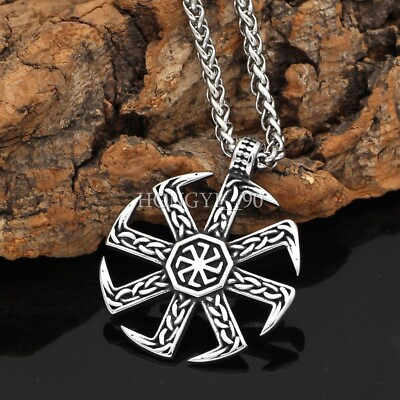 #ad Men#x27;s Nordic Viking Stainless Steel Slavic Rune Sign Pendant Necklace Friend Gif $9.33