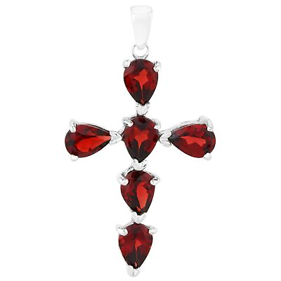 #ad UNHEATED NATURAL 7X5MM GARNET RED GEMS CROSS IN STERLING SILVER 925 PENDANT $5.50