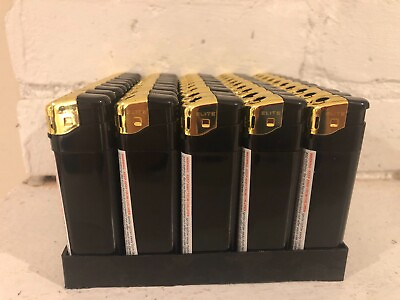 #ad Black With Gold Cap Electronic Disposable Lighters Adjustable Flame 50 Display $6.00