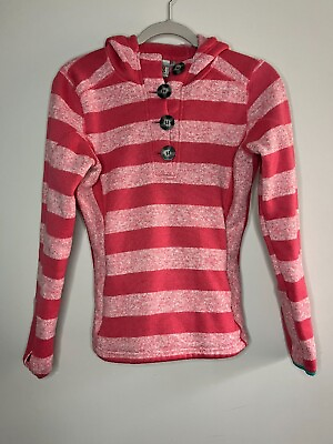 #ad Avalanche Red and Pink Striped Long Sleeve Hooded Pullover Sweater Woman#x27;s M $17.88