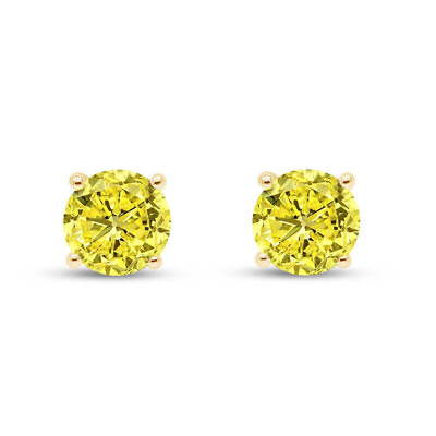#ad 6MM Canary Simulated Diamond Stud Earrings 14k Yellow Gold Plated 925 Silver $56.22