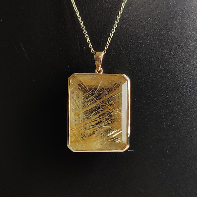 #ad Natural Golden Rutile Pendant Handmade Pendant 925Sterling Silver Christmas Gift $135.09