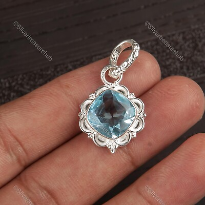 #ad Natural Sky Blue Topaz Gemstone Pendant BLUE 925 Sterling Silver Indian Jewelry $13.95