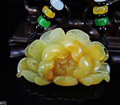#ad 100% Natural Hand carved Jade Pendant Jadeite Necklace peony flower 027j $30.60
