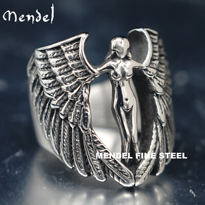 #ad MENDEL Mens Feather MC Biker Angel Wing Ring Stainless Steel Silver Size 7 15 $12.99