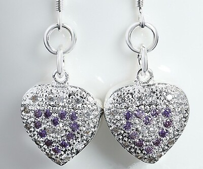 #ad New 925 Silver Fashion Heart Shaped Amethyst Zircon Earrings Jewelry Cute Gift $5.58