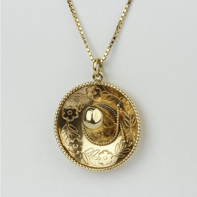 #ad Vintage 14k Yelllow Gold Unisex quot;Sombreroquot; Pendant Necklace 18quot; $739.00
