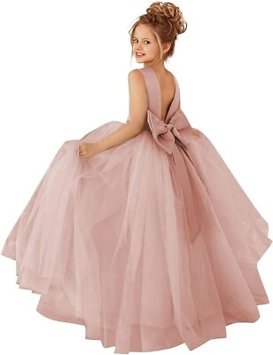 #ad Dusty Rose Ball Gown Tulle Flower Girl Dresses Bow Knot Pearls Birthday $35.99