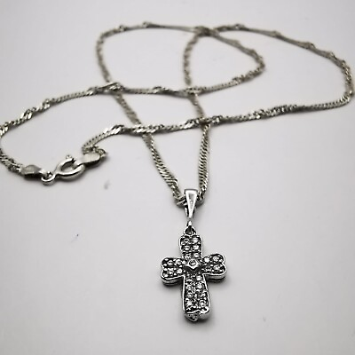 #ad Vintage Pendant Necklace Chain Icon Cross Sterling Silver 925 Zirconia For Baby $45.00