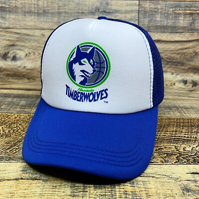 #ad Minnesota Timberwolves Mens Trucker Hat Blue Snapback 1990 Original Logo Cap $18.99
