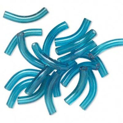 #ad Bead 20 Turquoise Blue Glass 28x5mm Curved Tube Noodle Beads with 1.8mm Hole * $12.96