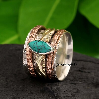 #ad Turquoise Ring 925 Sterling Silver Spinner Ring Mediation Handmade Ring QS57 $10.43