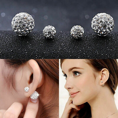 #ad Fashion Womens Plated Double Crystal Ball Ear stud Jewelry Earrings $6.61