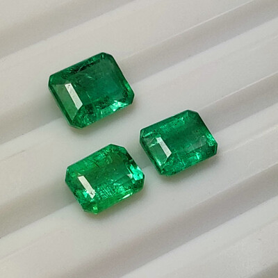 #ad 2.75 CT Natural 3 Zambian Emerald Octagon Set Good Green Luster 2938 $187.20