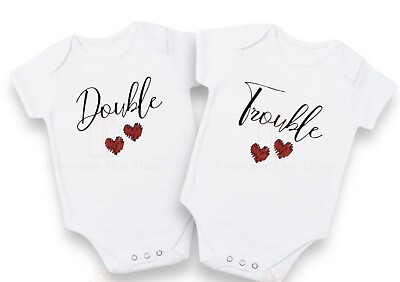 #ad Double trouble heart baby twin pregnancy announcement bodysuit AU $40.00