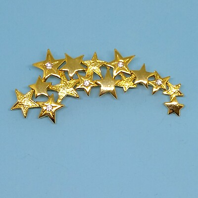 #ad Vintage Estate JJ Gold Tone Rhinestone Shooting Stars Brooch Pin Jewelry 3quot; $14.00