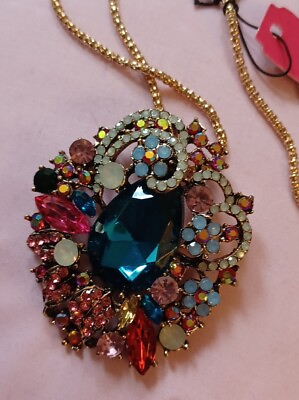 #ad New Betsey Johnson Colorful Enamel Crystal Flower Pendant 30quot; Necklace $29.98