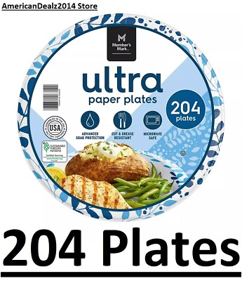 #ad Member#x27;s Mark Ultra Dinner Paper Plates 10quot; 204 ct. Microwave Safe Soak Safe $28.80