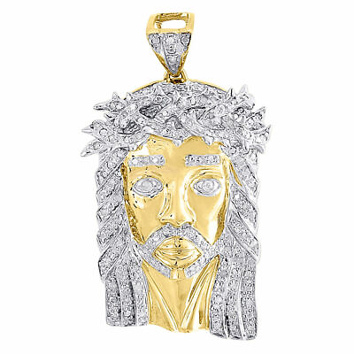 #ad Diamond Jesus Face Pendant 10K Yellow Gold Round Cut Mens Charm 0.38 Tcw. $935.00