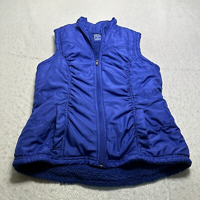 #ad Three Hearts Puffer Vest Womens Medium M Blu Mock Neck Full Zip Sherpa Fleece $12.91