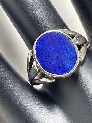 #ad 925 STERLING SILVER LAPIS LAZULI OVAL RING SIZE 8 CONTEMPORARY HAND MADE 3540 $25.46