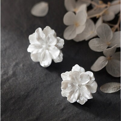 #ad Giant Flower Earrings Solid S925 Stud Earrings Earlobe Studs Milk White $10.00