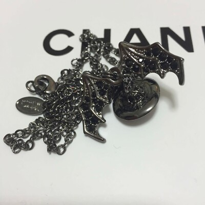 #ad Vivienne Westwood Bat Necklace Pendant Black Metallic Chain Outlet authentic $98.29