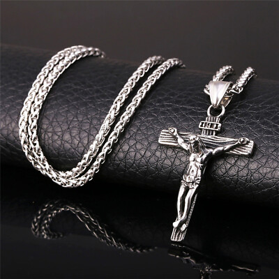 Men Stainless Steel Jesus Christ Crucifix Cross Pendant Chain Necklace $9.99