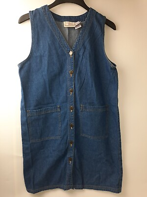 #ad Susan Bristol Casuals Blue Dennim Button Front Dress With Pockets Small $9.25
