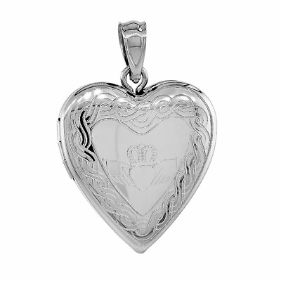 #ad Sterling Silver Celtic Knot Motif Claddagh 3 4 inchLocket Heart Shape Necklace $97.76