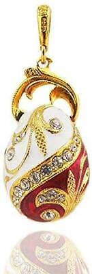 #ad D Enamel Style Silver Egg Pendant with Swarovski Red White $175.99