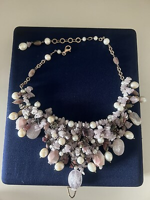 #ad Goddess Jewelry Necklace Silver Foil Gold Storm of Quartz Pink Pearls $202.36