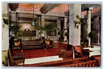 #ad c1910 The Lobby Interior Hotel St. Paul amp; Restaurant St. Paul Minnesota Postcard $19.47