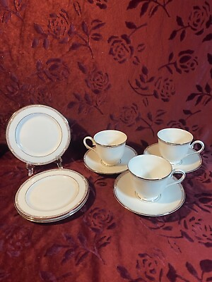 #ad 9 Pieces Lenox Pearlescence Platinum 3 Sets Cup Saucer 3 Bread plates 1998 2007 $40.00
