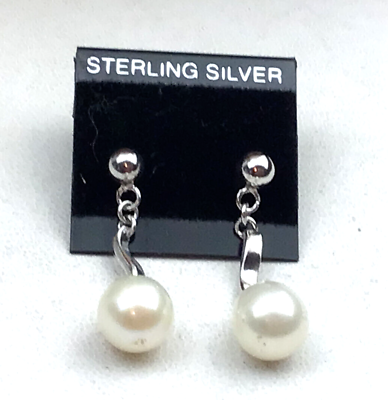 #ad Vintage Sterling Earrings Tested Freshwater Pearl amp; Rod Top Post Pierced Drop $22.00