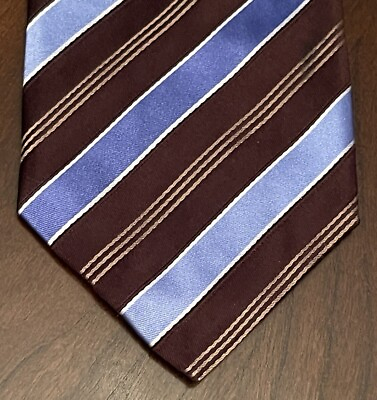 #ad Mario Borelli Blue Brown Hand Made 100% Silk Men’s Neck Tie Made In Usa $16.99
