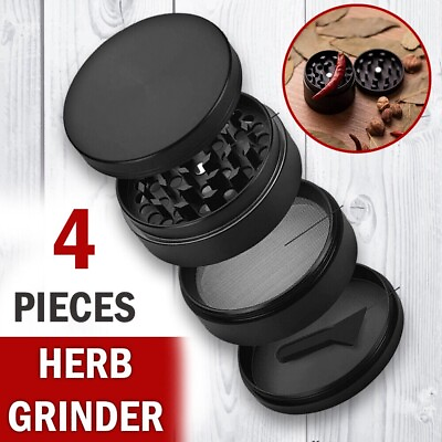 #ad Tobacco Herb Grinder 4 Piece Metal Small Hand Crusher Mill Magnetic Top Black US $7.99