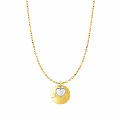 #ad 10k Gold Mom and Heart Necklace Two Tone Yellow Gold White Gold 18quot; Chain $195.00