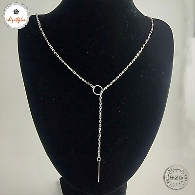 #ad Silver Long necklace women Pendant 925 Sterling Circle Bar simple daily wear GBP 3.15