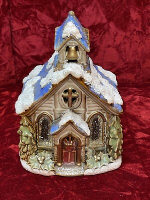 #ad Vintage Ceramic Porcelain Multi textured Church Holiday Collectible 8 3 4” T $19.99