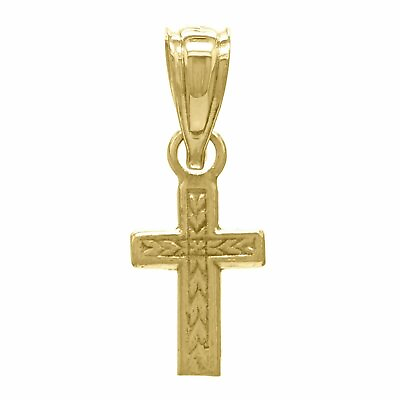 #ad 14k Yellow Gold Small Cross Religious Charm Pendant 0.5 gram $38.49